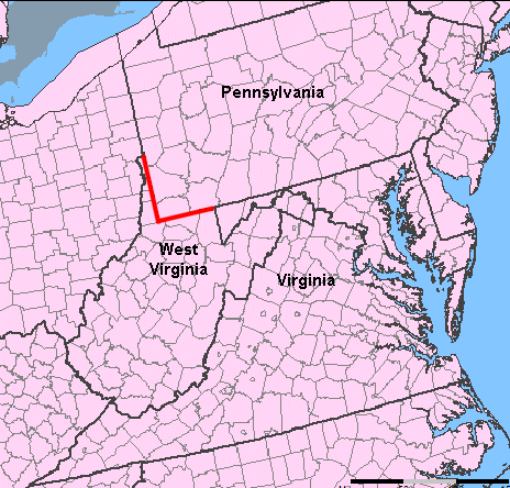 Virginia and Pennsylvania shared a border between 1681-1863