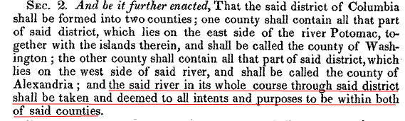 the 1801 Organic Act gave authority over the Potomac River to both Alexandria County and Washington County