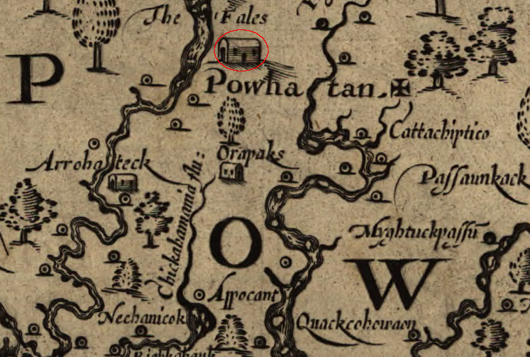 John Smith's map of Virginia locates Parahunt's town east of downtown Richmond