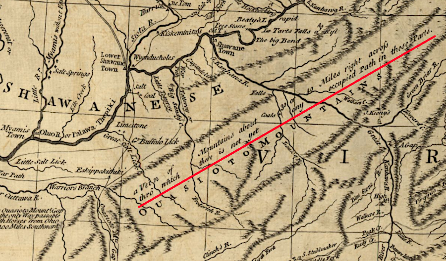 a 1776 map shows how settlers headed west viewed the Alleghenies as a barrier