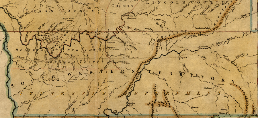 Virginia was bordered by the Southwestern Territory between 1790-96, after North Carolina ceded its western lands to the national government and before the State of Tennessee was accepted into the Union