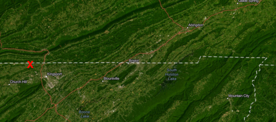 at Carters Valley (red X), the North Carolina surveyors insisted on moving the line two miles north