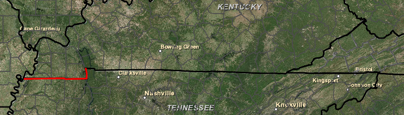 the Kentucky-Tennessee border was adjusted west of the Tennessee River to mitigate for errors made by the 1779-80 Walker Line survey