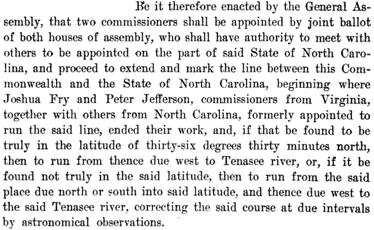 Virginia authorized a survey of its North Carolina boundary in 1778
