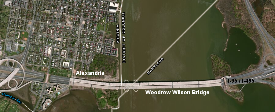 the southern boundary of the District of Columbia is at Jones Point, and today the Woodrow Wilson Bridge is divided between three jurisdictions