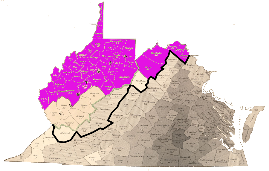 area proposed for new state on August 8, 1861 by John S. Carlile, at the start of the Second Wheeling Convention (Adjourned Session)