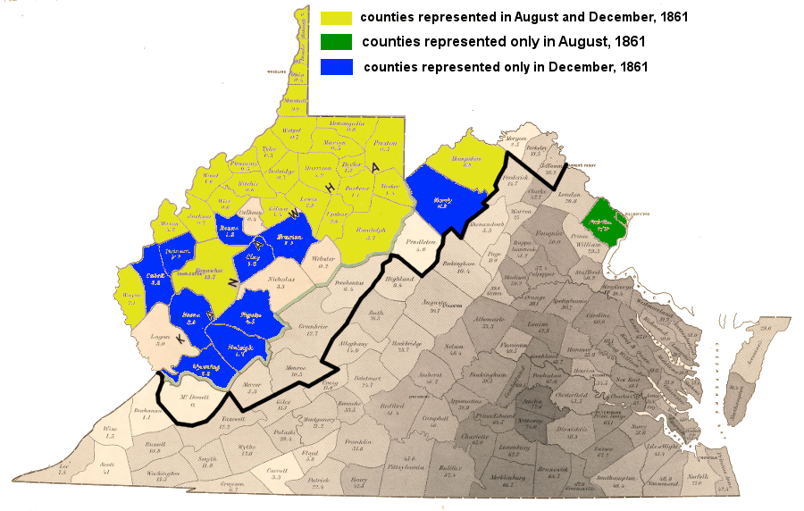 in the October 1861 Constitutional Convention, 13 counties that ended up in West Virginia were not represented