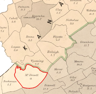 100% white McDowell County was initially excluded in boundaries proposed by the Dismemberment Ordinance on August 20, 1861