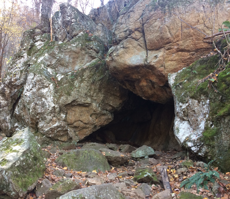 hikers climbing up the Crabtree Falls trail in Nelson County will see a cave in the Blue Ridge created by fallen boulders