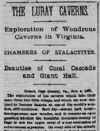 Major Alexander J. Brand's article in the New York Herald provided the name for Luray Caverns