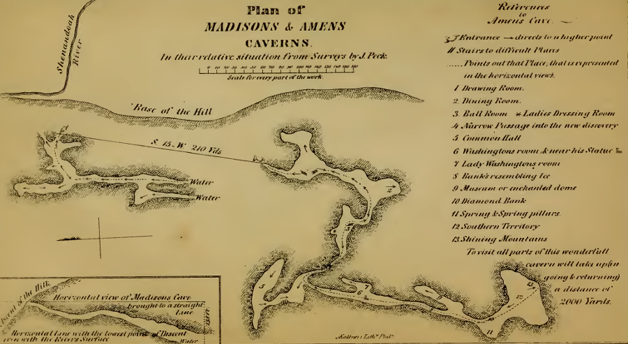 an 1853 edition of Notes On The State Of Virginia included Thomas Jefferson's map of Madison's Cave, plus a map of Amens Cavern (now known as Grand Caverns)