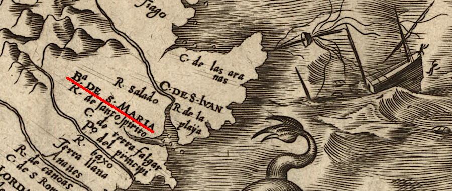 the Spanish mapped the Bahia de Santa Maria (Bay of Saint Mary), but today it is known by the Native American name used when the English settled Jamestown