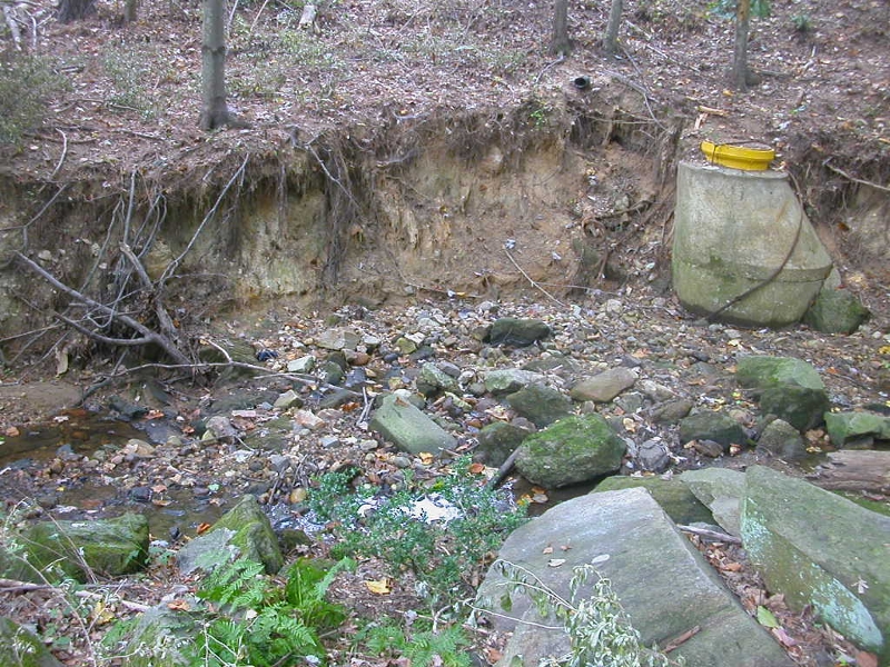 stream erosion caused by excessive stormwater, transporting sediments downstream (Lake Ridge, Prince William County)