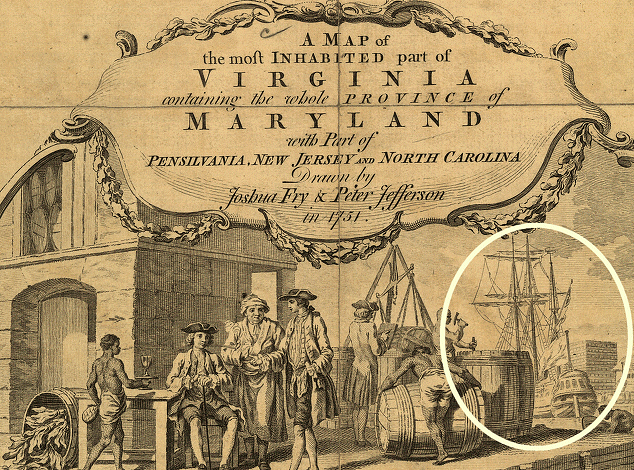 a ship is clearly displayed in the cartouche on the Fry-Jefferson map