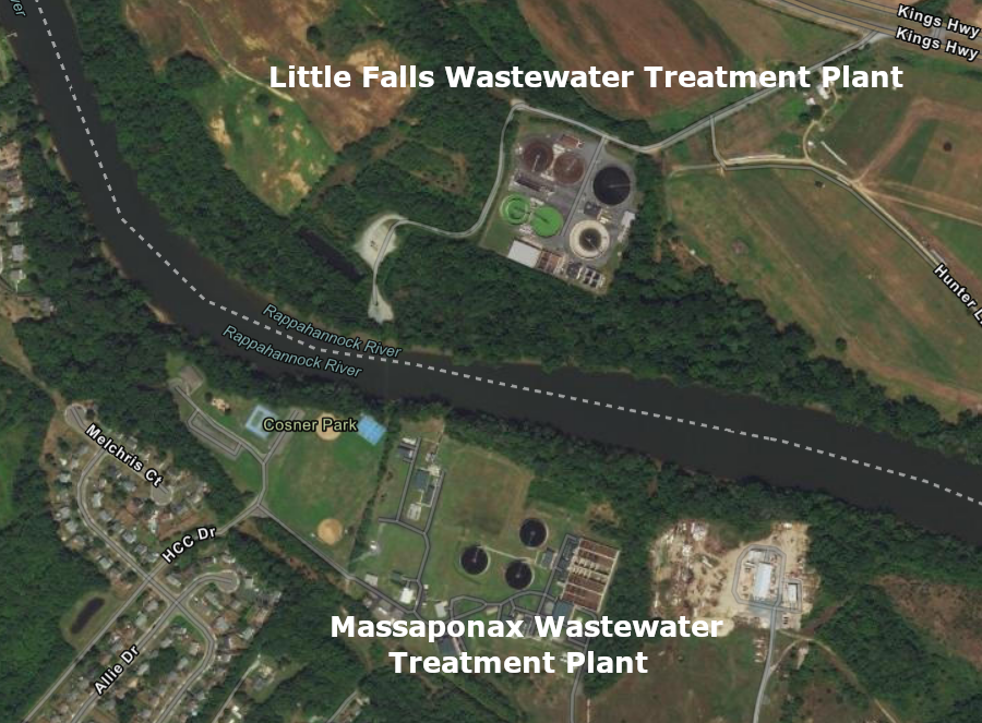 the Little Falls Wastewater Treament Plant in Stafford County was just across the river from a similar facility in Spotsylvania County