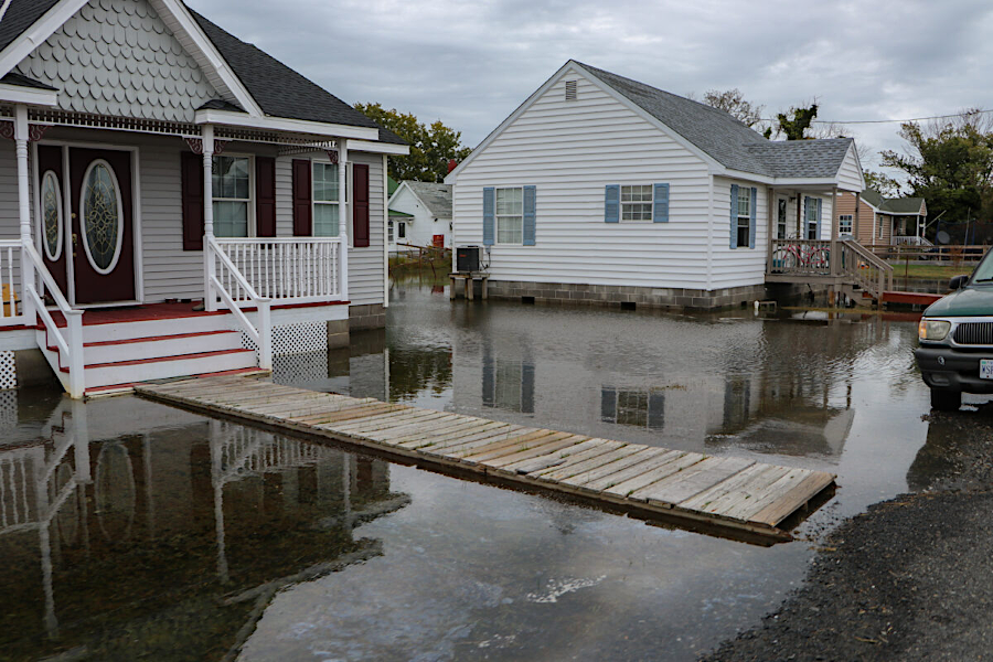 Tangier uplands are being converted to wetlands, and houses on the three ridges are seeing higher floodwaters