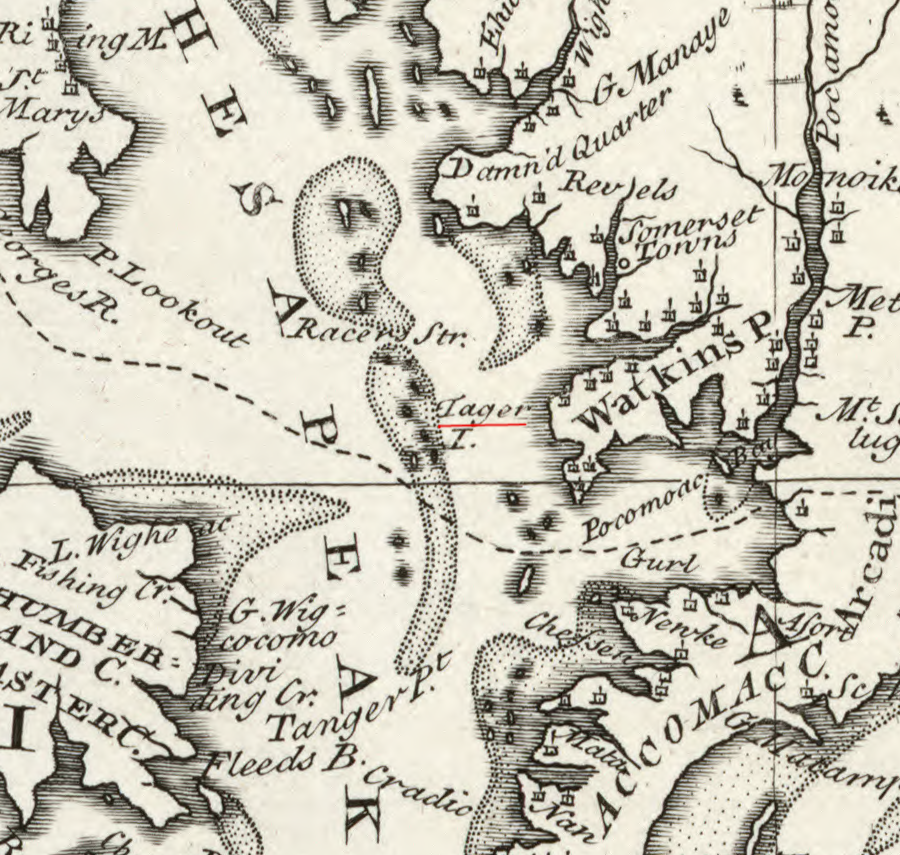 shoals around Tangier Island in the Chesapeake Bay indicate its once-larger extent