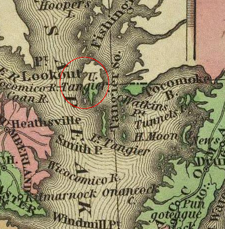 Chesapeake Bay islands have been known by different names - in 1836, what today is known as Smith Island was labelled Upper Tangier