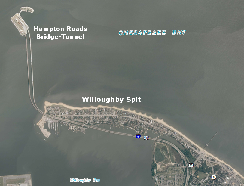 Willoughby Spit, formed in part by the 1749 hurricane