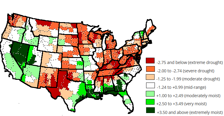 in September 1998, the Palmer Drought Index showed all of Virginia in moderate to extreme drought