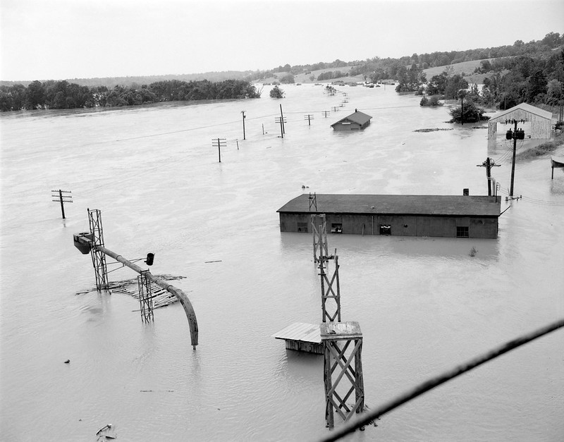the Route 45 bridge across the James River was completely underwater after Hurricane Agnes