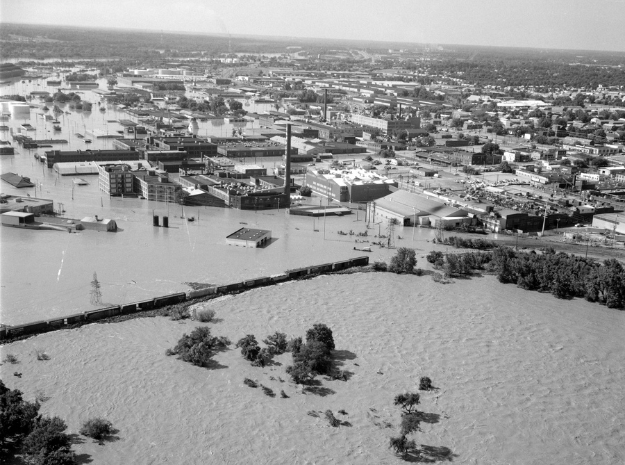 after Hurricane Agnes, the James River flooded southern Richmond opposite Belle Isle