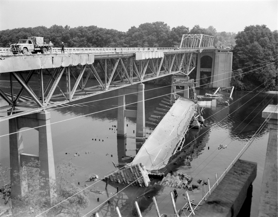 the Route 1 bridge destroyed in Hurricane Agnes, 1972