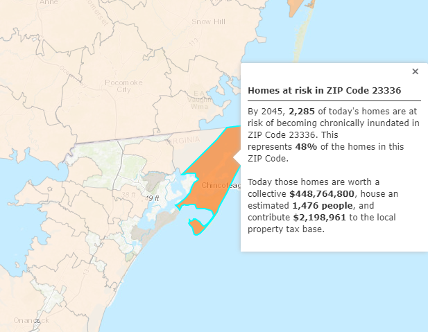 the Union of Concerned Scientists predicts nearly half of homes at Chincoteague will be flooded regularly by 2045