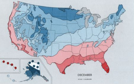 the minimum temperature in November-March show how Hampton Roads stays warmer, thanks to the mitigating impact of the nearby water