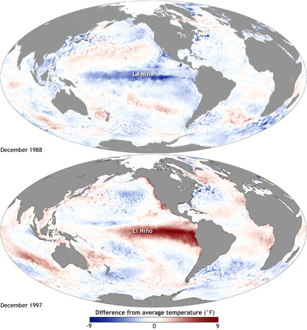climate oscillations in the Pacific Ocean affect the jet stream, causing more hurricanes to form in the La Niña phase
