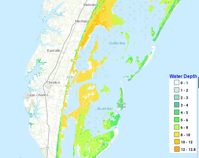 if a 12' high storm surge floods much of Northampton County, residents are supposed to flee north towards Salisbury, Maryland