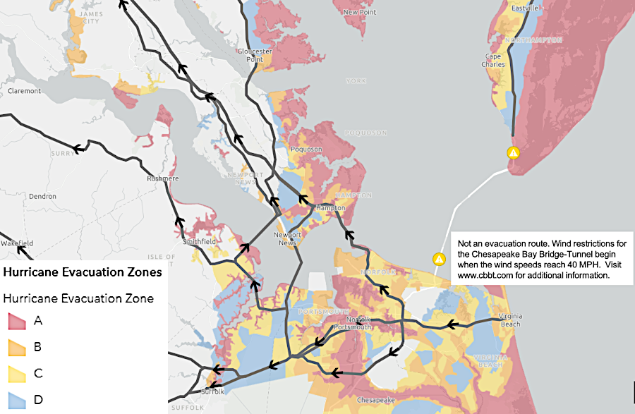 the Chesapeake Bay Bridge-Tunnel is not a designated evacuation route for residents fleeing in advance of a hurricane