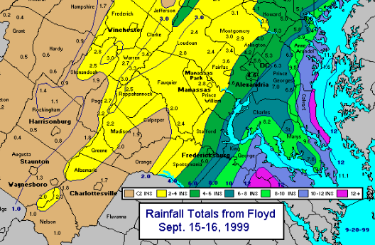 Hurricane Floyd's rainfall pattern in Northern Virginia