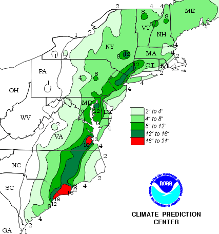 Hurricane Floyd's rainfall pattern in Southeast