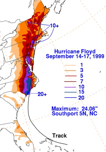 extraordinary rainfall from Hurricane Floyd created flooding in Zuni and Franklin