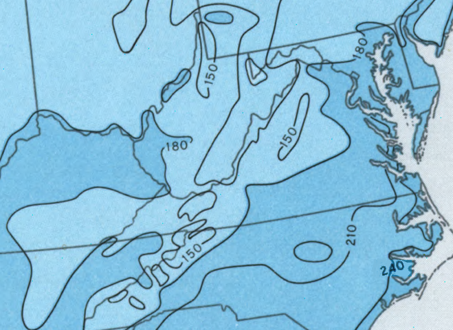 Hampton Roads has a longer growing season, with 240 days between the last freeze in Spring and the first freeze in Fall, thanks to the moderating impact of large water bodies in the region