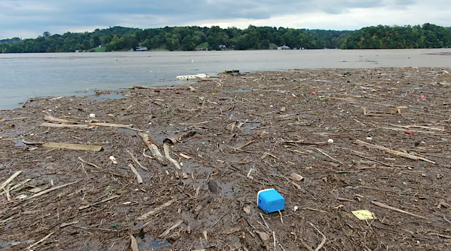 after Hurricane Helene, Claytor Lake collected debris washed down from structures that were destroyed by upstream flooding