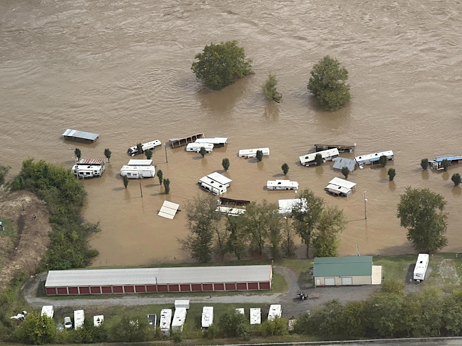trailers along the New River in Giles County were flooded by remnants of Hurricane Helene in 2024