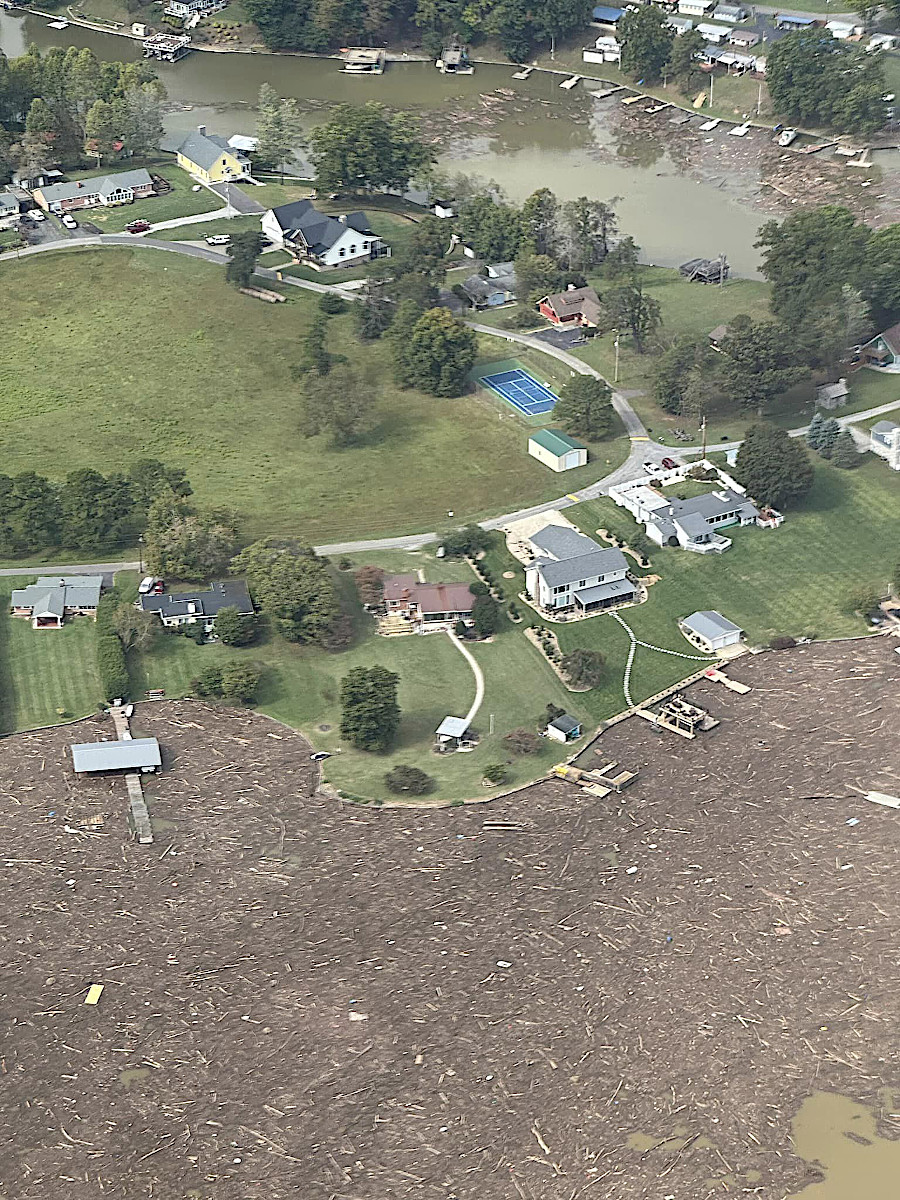 debris filled Claytor Lake after remnants of Hurricane Helene created extraordinarily heavy rainfall in North Carolina