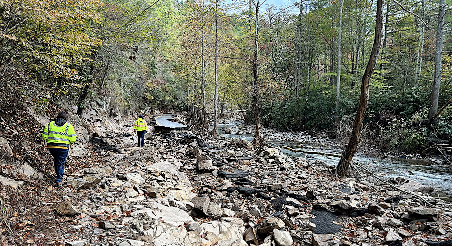 in 2024, Helene's heavy rainfall caused flooding in Whitetop Laurel Creek that obliterated portions of US 58