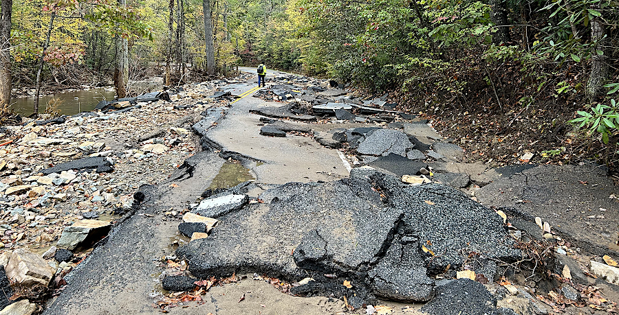 in 2024, Helene's heavy rainfall caused flooding in Whitetop Laurel Creek that obliterated portions of US 58