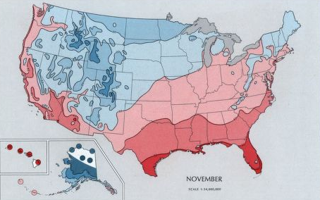 the minimum temperature in November-March show how Hampton Roads stays warmer, thanks to the mitigating impact of the nearby water