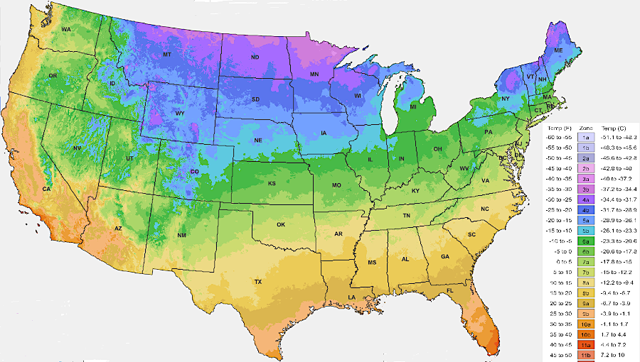 warming temperatures are altering the number of frost-free days and average annual extreme minimum winter temperature