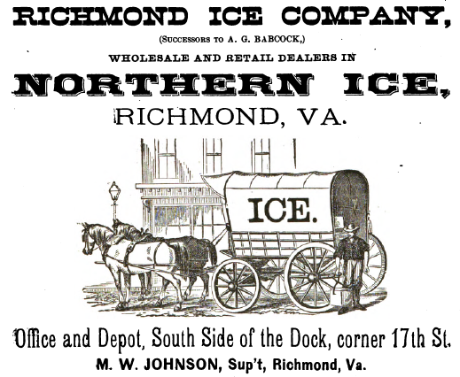 in the 1800's, ships transported ice from northern ports for sale to customers in Richmond