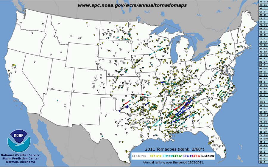 in 2011, there were 49 tornadoes in Virginia