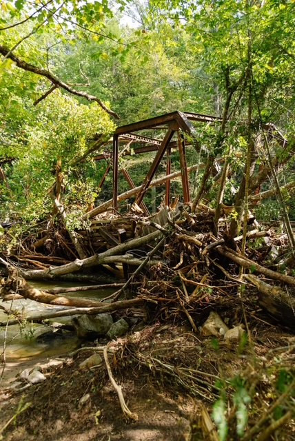 debris on Virginia Creeper Trail Trestle 19, after Hurricane Helene