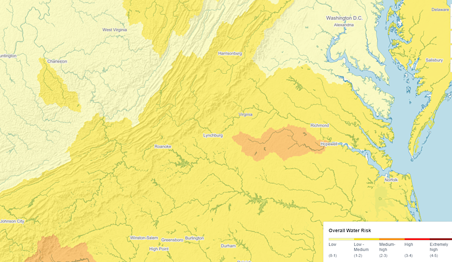 the Appomattox River basin is at a higher risk of water shortage than other watersheds