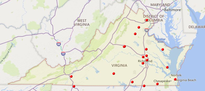 by 2020, Virginia had 18 biodiesel (B20 and higher) fueling stations