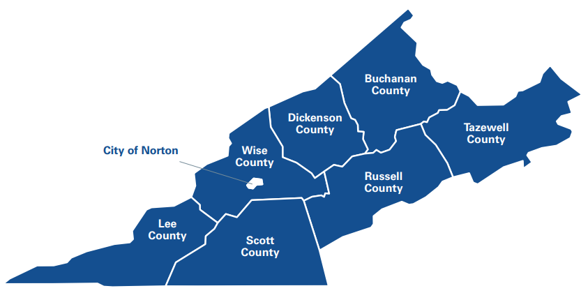 the Coalfield Region included seven counties and one city (Norton)