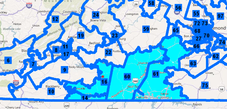 districts of House of Delegates members calling for delay until 2013 before considering lifting the ban on uranium mining include Coles Hill and all downstream areas